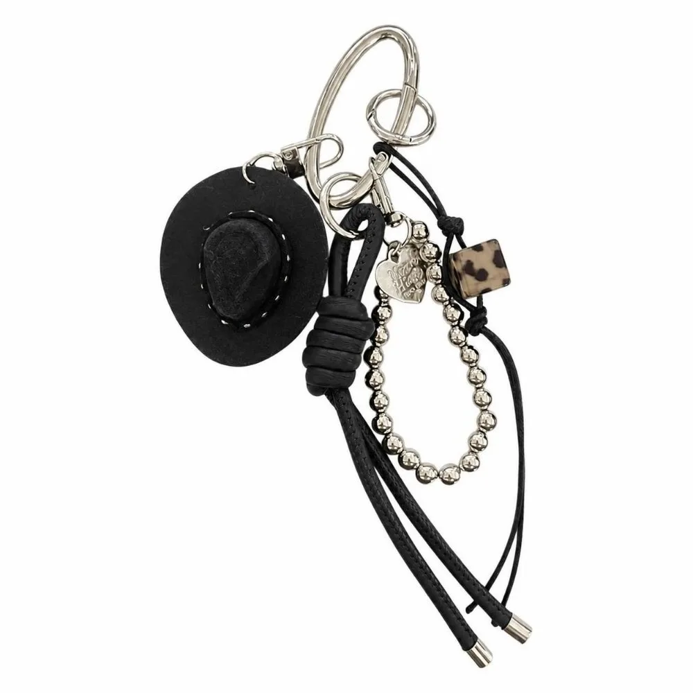 Handmade Braided Cowboy Hat Keychain Leopard Print Colorful Beaded Braided Rope Keychain Good Fortune Charm Faux Leather
