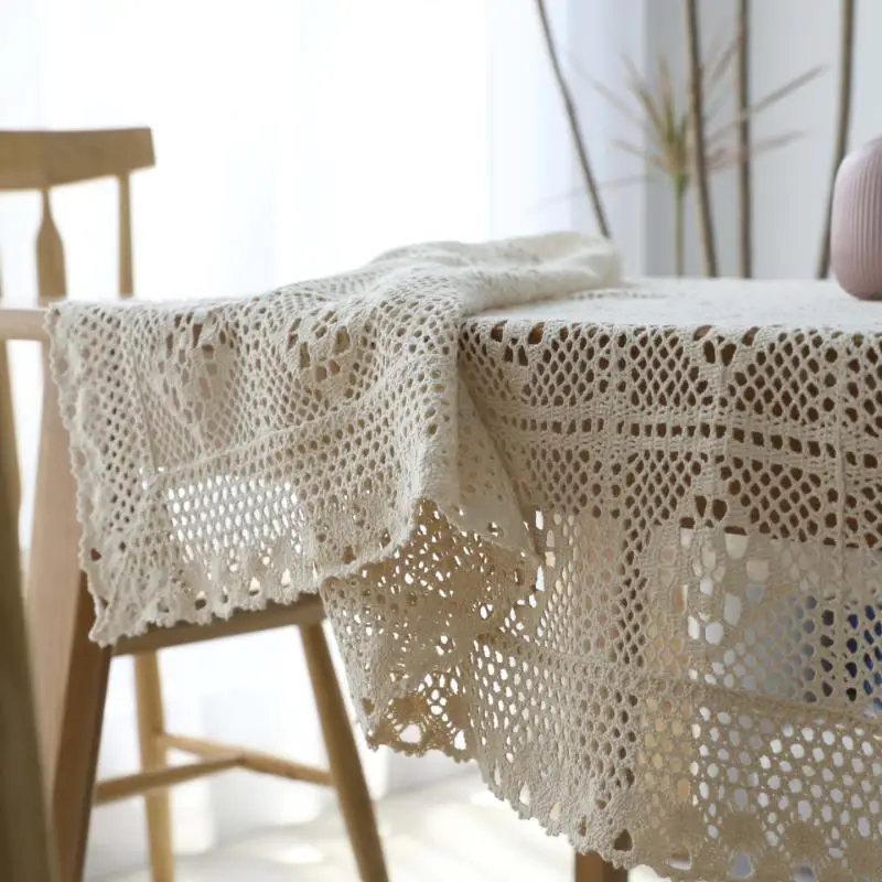 

Wedding Rectangle Crochet Tables Cover Handmade Hollow Weaving Tablecloth Home Living Room Decor