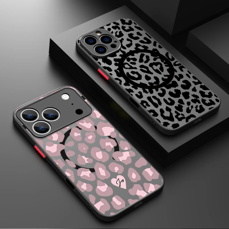 Magnetic Acrylic Phone Case For iPhone 17e 17 16 15 Pro Max 14 13 Pro 16e 11 For Magsafe Wireless Charge Colorful Leopard Cover