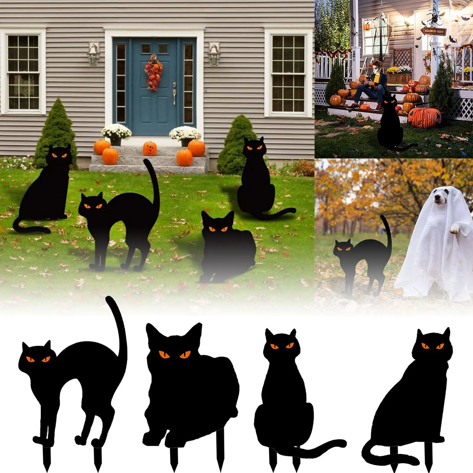 Iron Art Black Cat Garden Statue Silhouette Halloween Sculpture Outdoor Garden Backyard Decor Wodoodporna figurka kota Yard Art