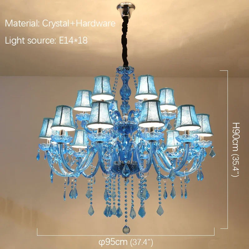DEBBY European Crystal Pendent Lamp Blue Candle Lamp Luxury Art Living Room Restaurant BedroomVilla Hotel KTV Chandelier image 2