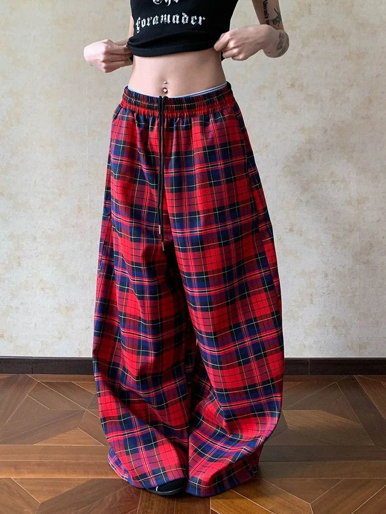 Vintage Streetwear Plaid Cargo Pant Women Hip Hop Y2K American Trousers Casual Summer Bf Harajuku Loose High Waist Retro Pants