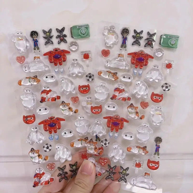 Kawaii ديزني بيج هيرو 6 Baymax ثلاثية الأبعاد ملصقات كريستال الإغاثة الإبداعية الكرتون طالب مكافأة ملصقات جراب هاتف الديكور هدية