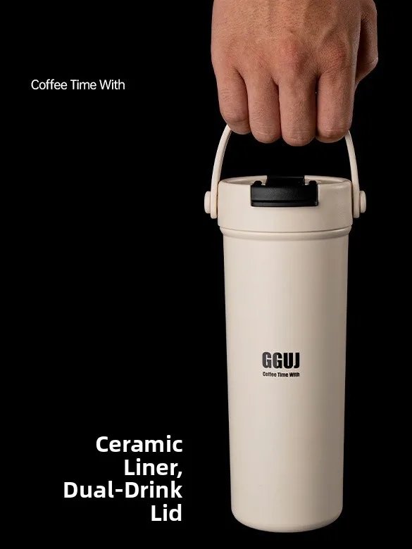 

Portable Ceramic Inner Layer Insulated Coffee Cup Cute Student Female Handy Thermos Car Cup Ice King Layered Cup for Travel