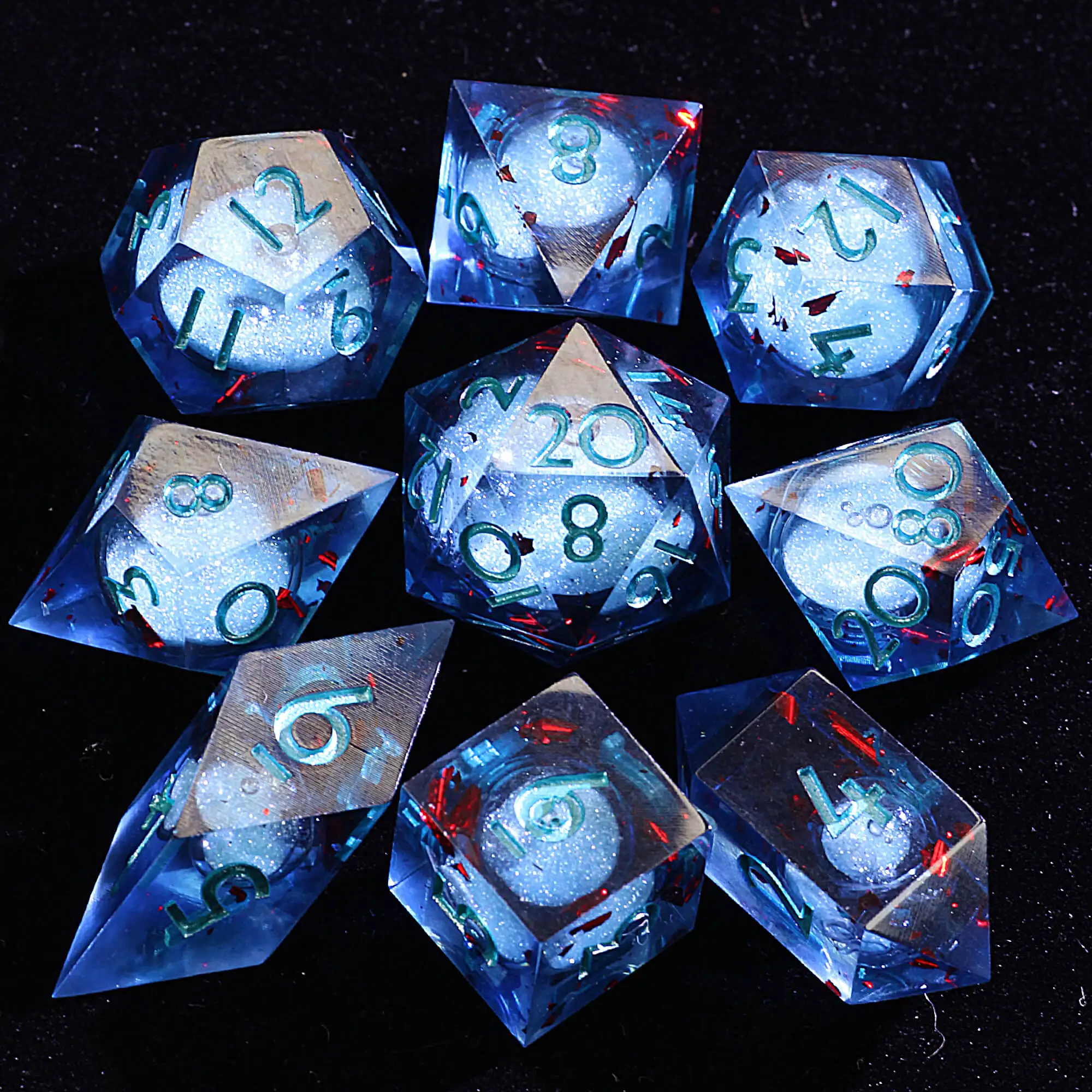 

9 Polyhedral Resin Liquid Core Sets Dice D&D Azure Blood Tide