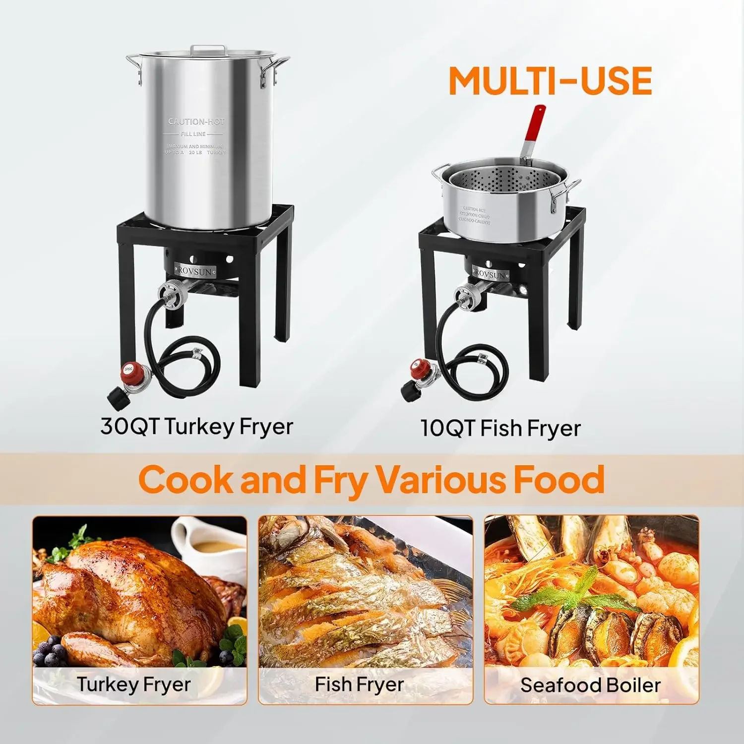 Fish Fryer Kit w/ 55,000BTU Propane Stove, Aluminum Outdoor Deep Fryer & Seafood Boiler Steamer