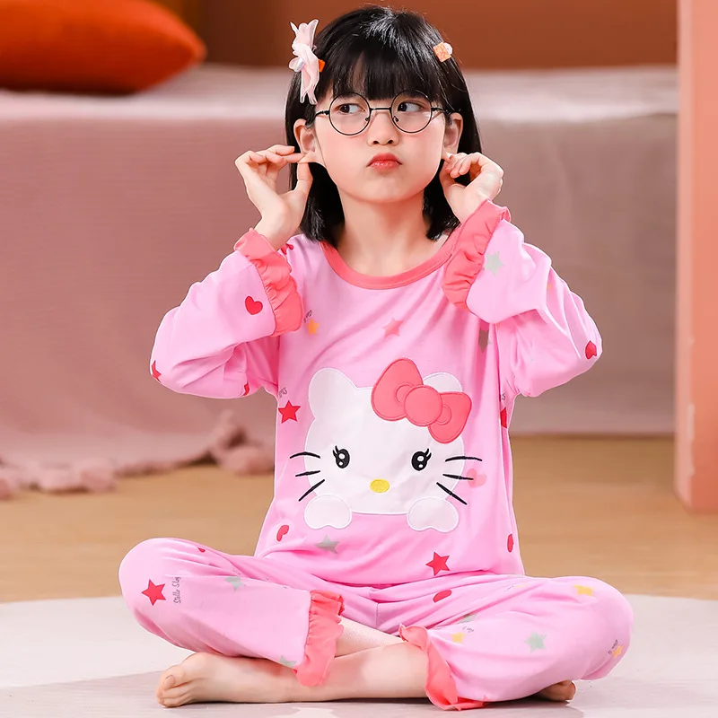 

Sanrios Anime Hellokitty Pajamas Suit Cartoon Kuromi Summer Ventilate Nightgown Cute Cinnamoroll Sweat Absorption Home Wear Gift