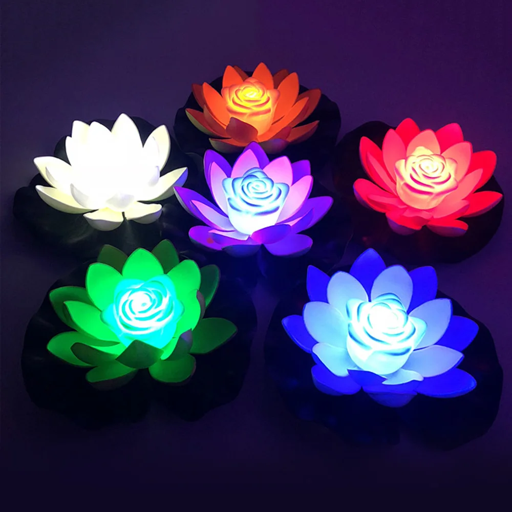 1 buah lampu malam Lotus LED buatan mengambang Sensor air bunga lampu taman kolam tangki dekorasi meriah harapan cahaya Lotus