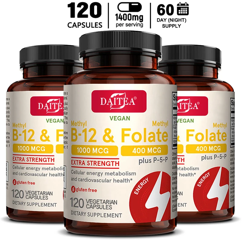 Folic Acid, Vitamin B12, and B6 - Supports Brain and Heart Health, Energy Production, Red Blood Cell, and Cardiovascular Health