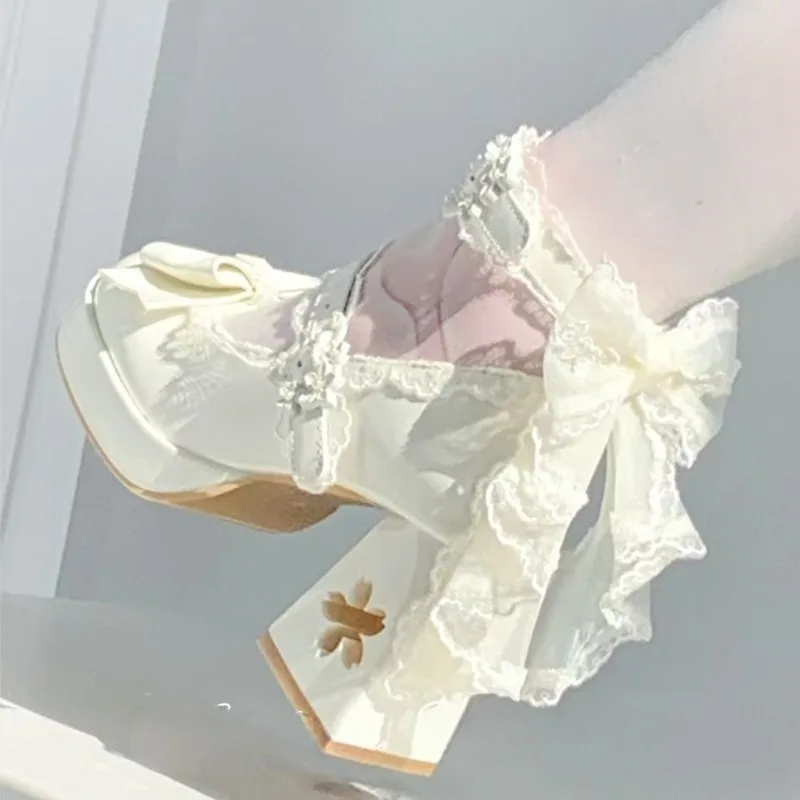 

Розовые милые женские туфли на высоком каблуке 2025 года, высокое качество, грубый каблук, круглая голова, платье Мэри Джейн с узлом-бабочкой, вечерние женские туфли на высоком каблуке