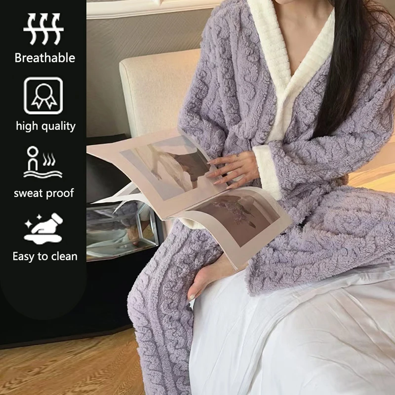 Warm Sleepwear for Winter Padded Thickening Can Be Worn Outside the Student Coral Velvet Suit Homewear Solid Colour V-Neck