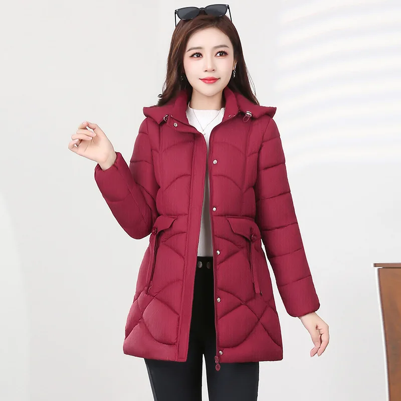 

2025 зимняя новая хлопковая одежда, женская куртка средней длины, пальто, хлопковая куртка для отдыха, тонкое теплое толстое женское пальто с капюшоном