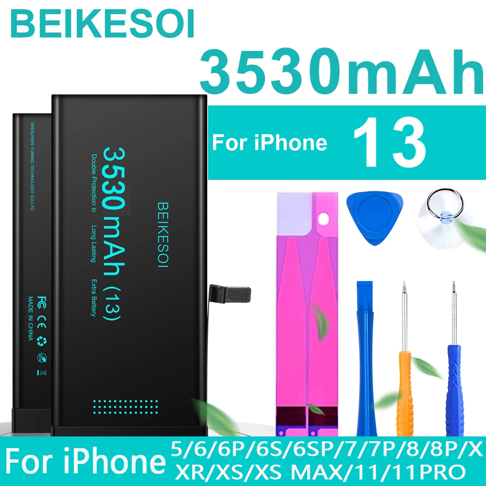 

BEIKESOI High Capacity Battery for iPhone 7 8 Plus X XS Max XR 11 12 13 Pro Original 0 Cycle Replacement Bateria With Tool Kits