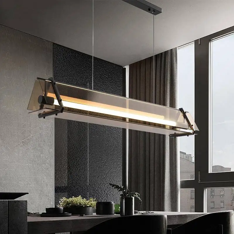 Nordic Minimalist Designer Lamps Light Luxury Restaurant Rable Bar Fashion Cafe Creative Long Strip Art Glass Chandelier
