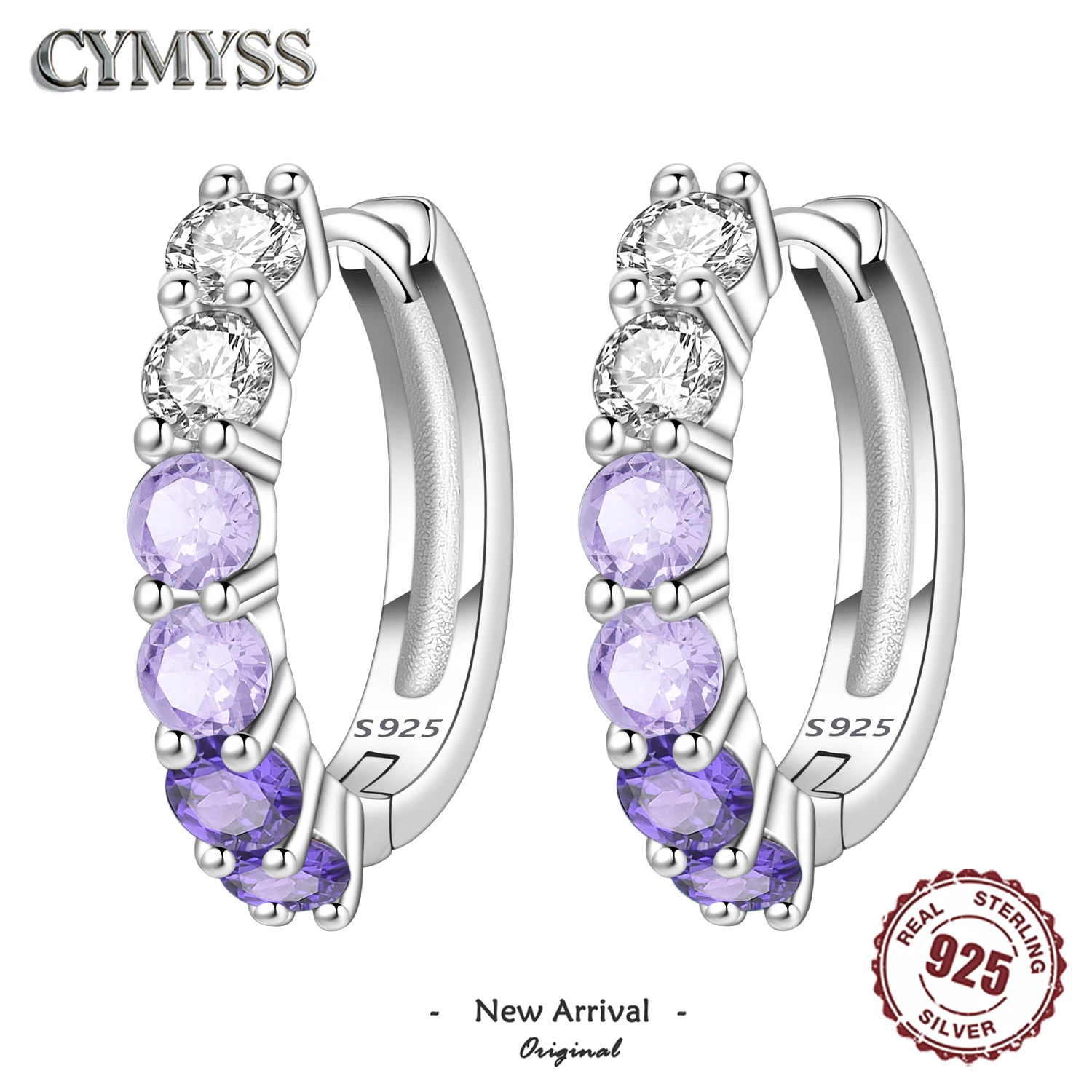 Fine 925 Sterling Silver Hoop Earrings Zircon January-December Birthstone Design Birthday Party Fashion Jewelry Gifts for Women