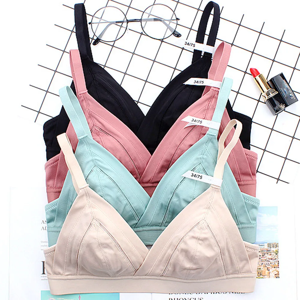 Womens Underwear Sexy Lingerie Wireless Triangle Bralette Leisure Home Deep V Push Up Bra Seamless BH Tops AA A B C Cup