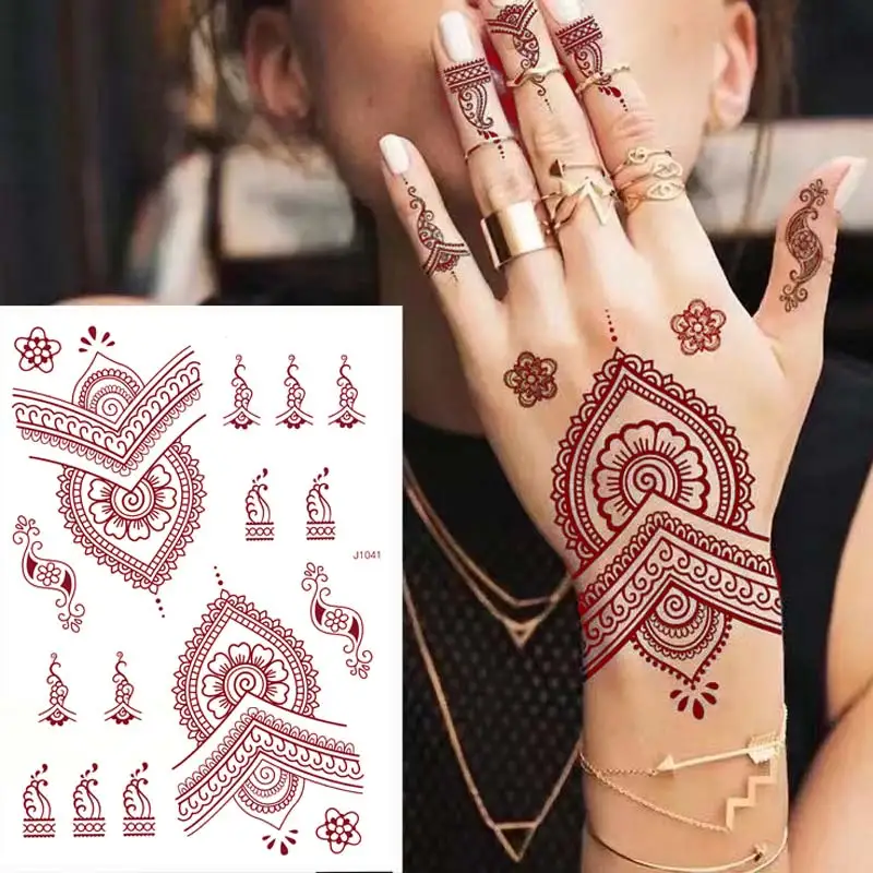 Henna marrom tatuagem corpo adesivos para mulheres henna tatuagens temporárias rendas floral mehndi tatuagem à prova dwaterproof água falso tatoo festival