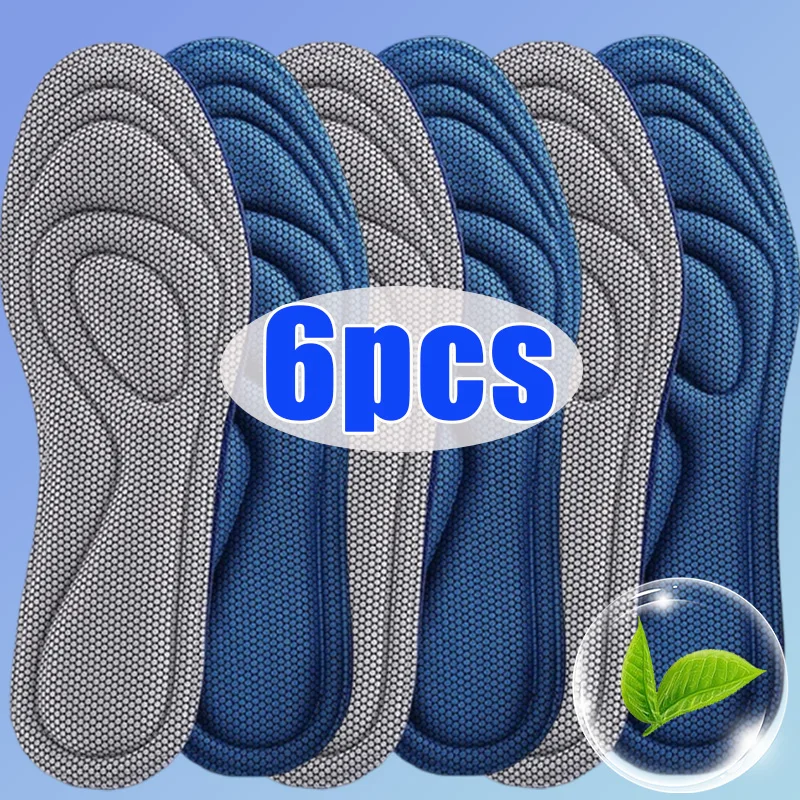 6pcs New Deodorant Absorb-Sweat Soft Massage Sport Insoles Memory Foam Shoes Pads Men Women Feet Orthopedic Shoe Sole Running