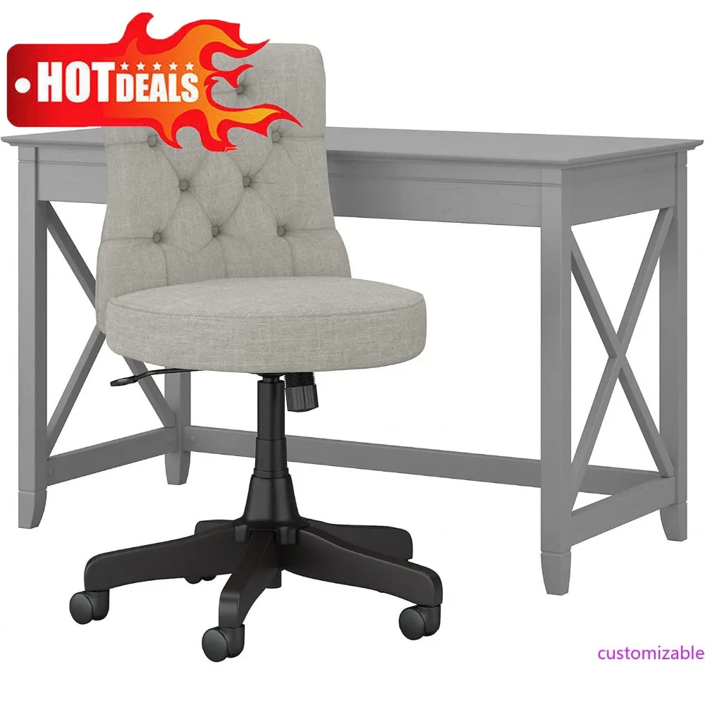 Escritorio Key West 48 con silla de oficina capitoné con respaldo medio gris Cape Cod