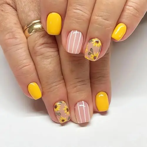 Uñas postizas acrílicas de cobertura completa para mujer, uñas postizas cuadradas de flores azules y naranjas, brillantes, 24 piezas