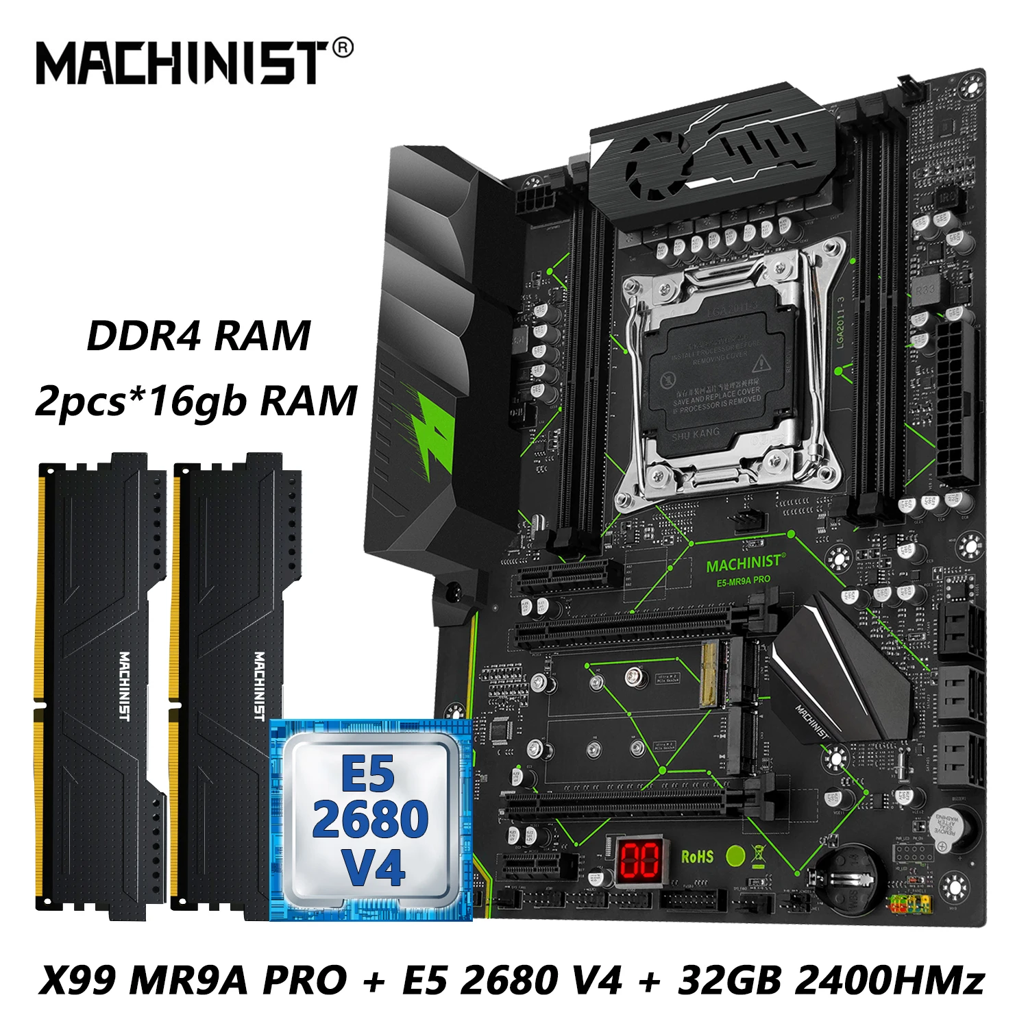 

MACHINIST E5 MR9A PRO X99 Motherboard Combo With Intel Xeon E5 2680 V4 CPU and DDR4 32GB RAM LGA 2011-3 2400MHz Memory USB 3.0