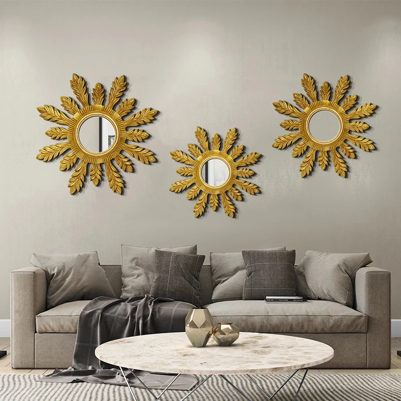 a6 Wall Decorations Hanging Mirror round Wood Carving Snowflake Decorative Mirror Pendant