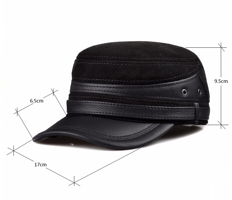 Neue 2024 Winter Männer Echtes Leder Baseball Kappe Ohrenschützer Flache Hut Männlich Warm Halten Freizeit 57-60 cm Einstellbare gorro Kuh Haut Kappe – Detail 2