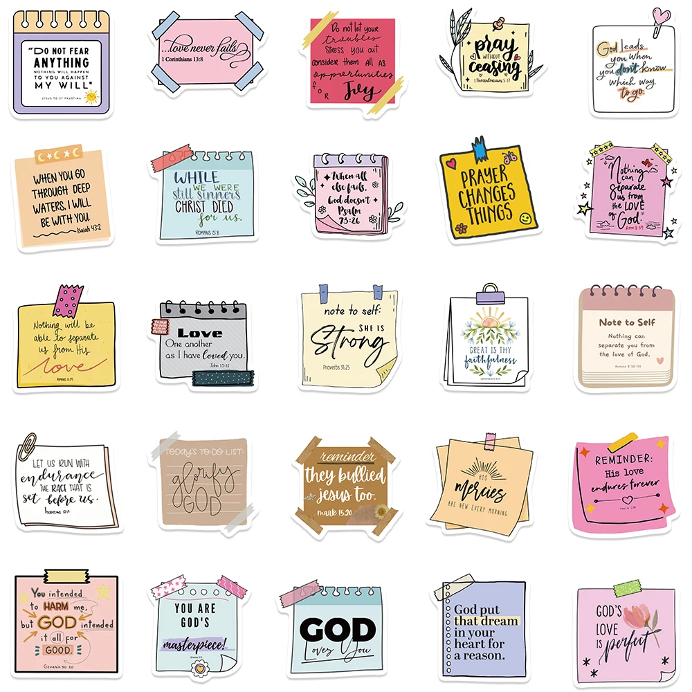 50PCS/pack Jesus Bible Christian Label Sticker Aesthetic Sketchbook PVC Laptop Diary Decoration Scrapbooking Stationery Supply