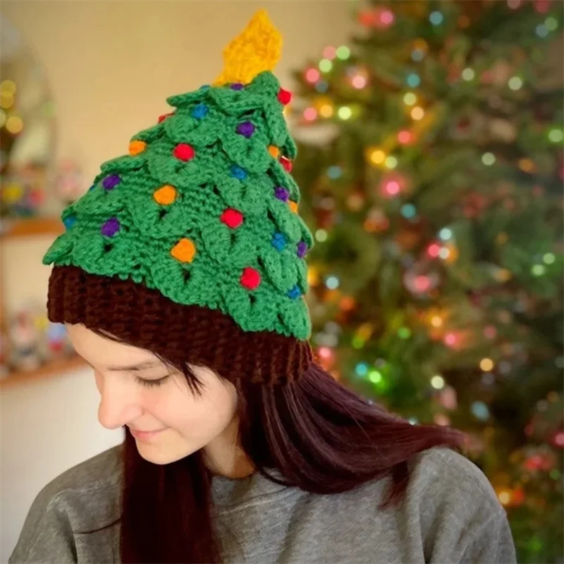 Christmas Creative Funny Christmas tree ball decoration hat For children Adults Christmas cosplay costume Handmade crocheted hat