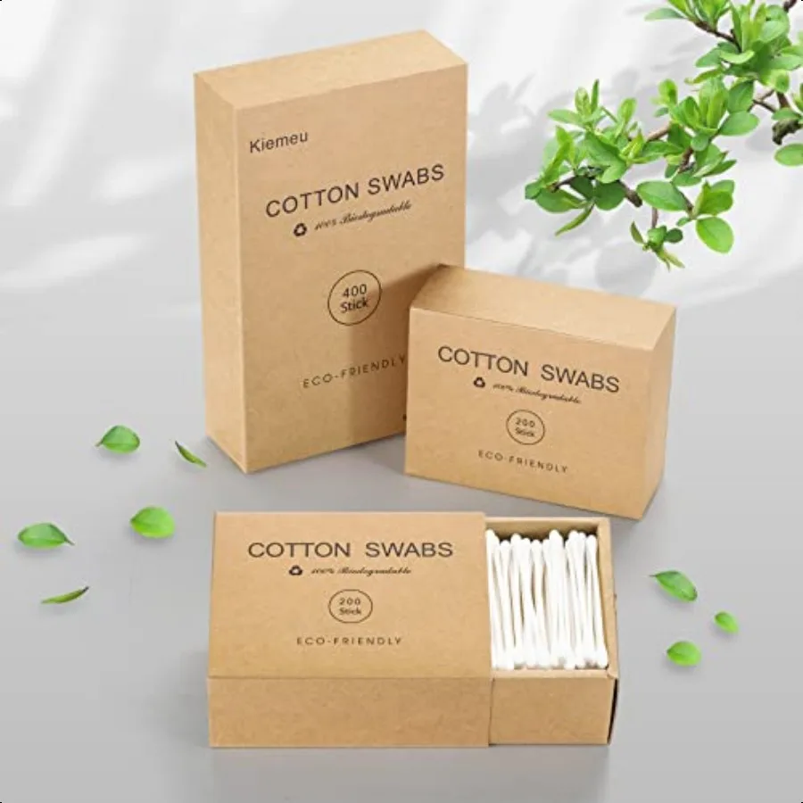 400 contagens de algodão orgânico Q Tips para orelhas Qtips ecológicos para botões de algodão de orelha