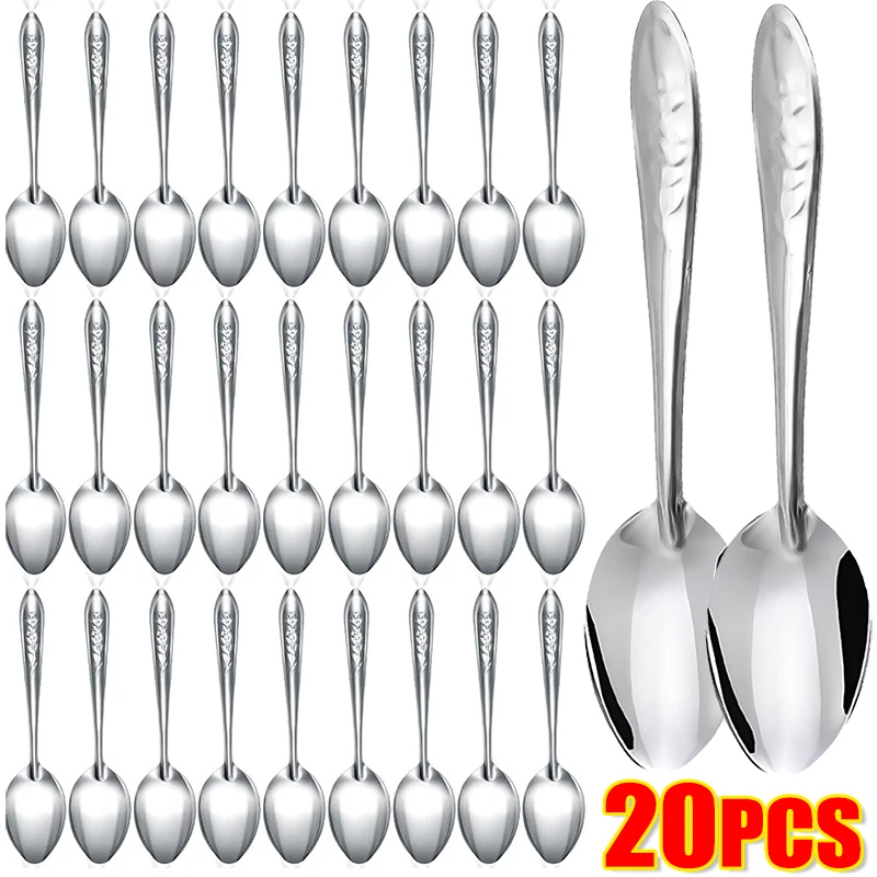5/10pcs Stainless Steel Teaspoon Silver Mirror Flatware Soup Rice Dinner Dessert Watermelon Spoons Tableware Kitchen Utensils