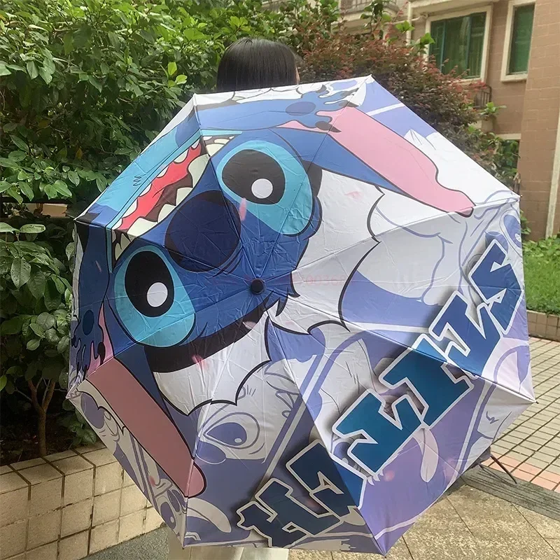 Disney Lilo & Stitch Kawaii Sonnenschirm Cartoon Regenschirm UV-Schutz 3 faltbare tragbare Sonnenschutz für Frauen und Kinder