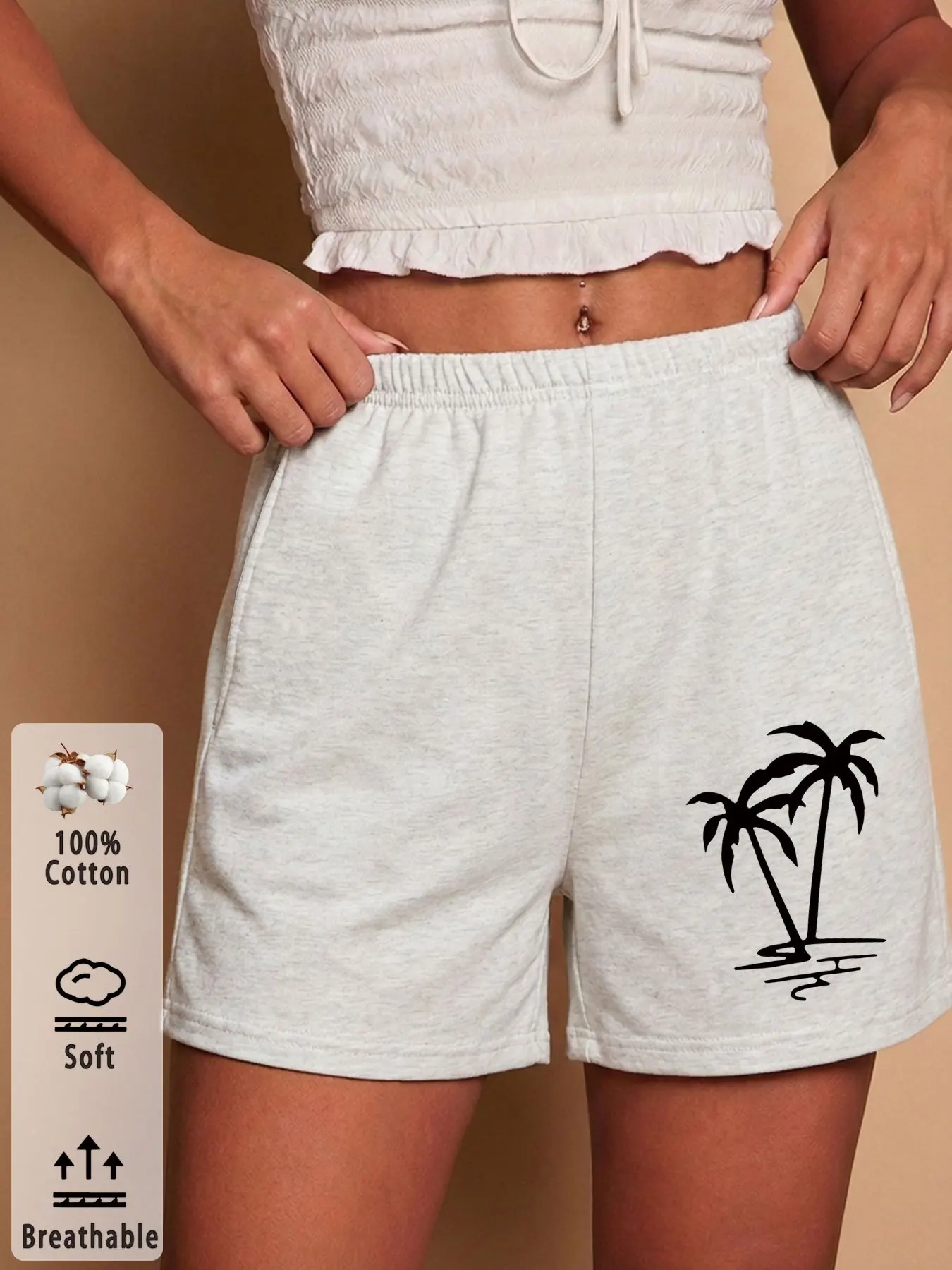 

Женская одежда для весны и лета, женские брюки, повседневные шорты из чистого хлопка с принтом черной пальмы, летние шорты в стиле Silhouette