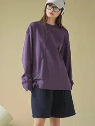 Spring and autumn women's casual solid color round neck long sleeved loose fitting T-shirt