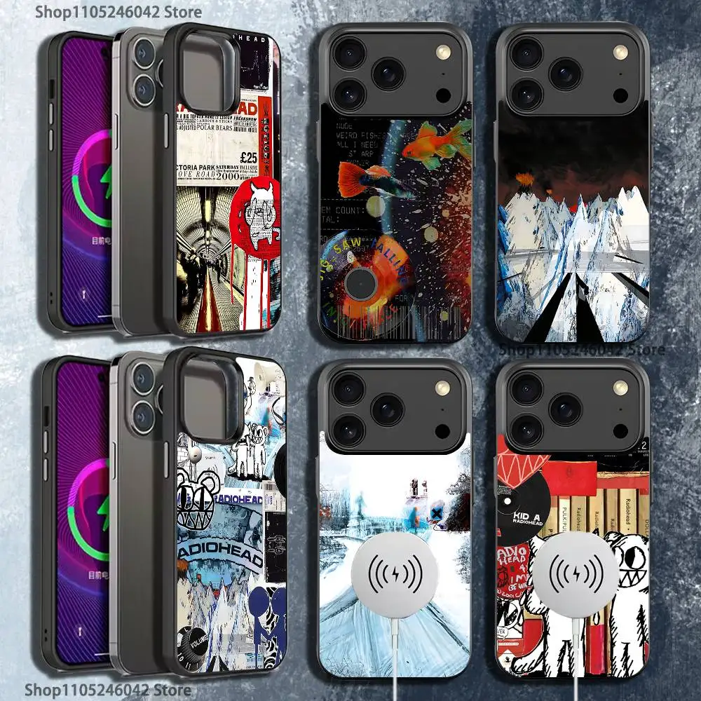

R-Radiohead Rock Band For iPhone 17,16,15,14,13,12,11,Pro,Max,Plus,Mini,SE Magnetic Wireless Charging Black Phone Case