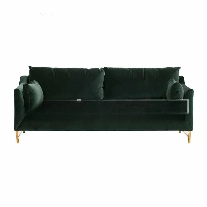 

Nordic dark green flannel casual stainless steel three-person sofa, furniture hotel clubhouse photo studio fashion sofa
