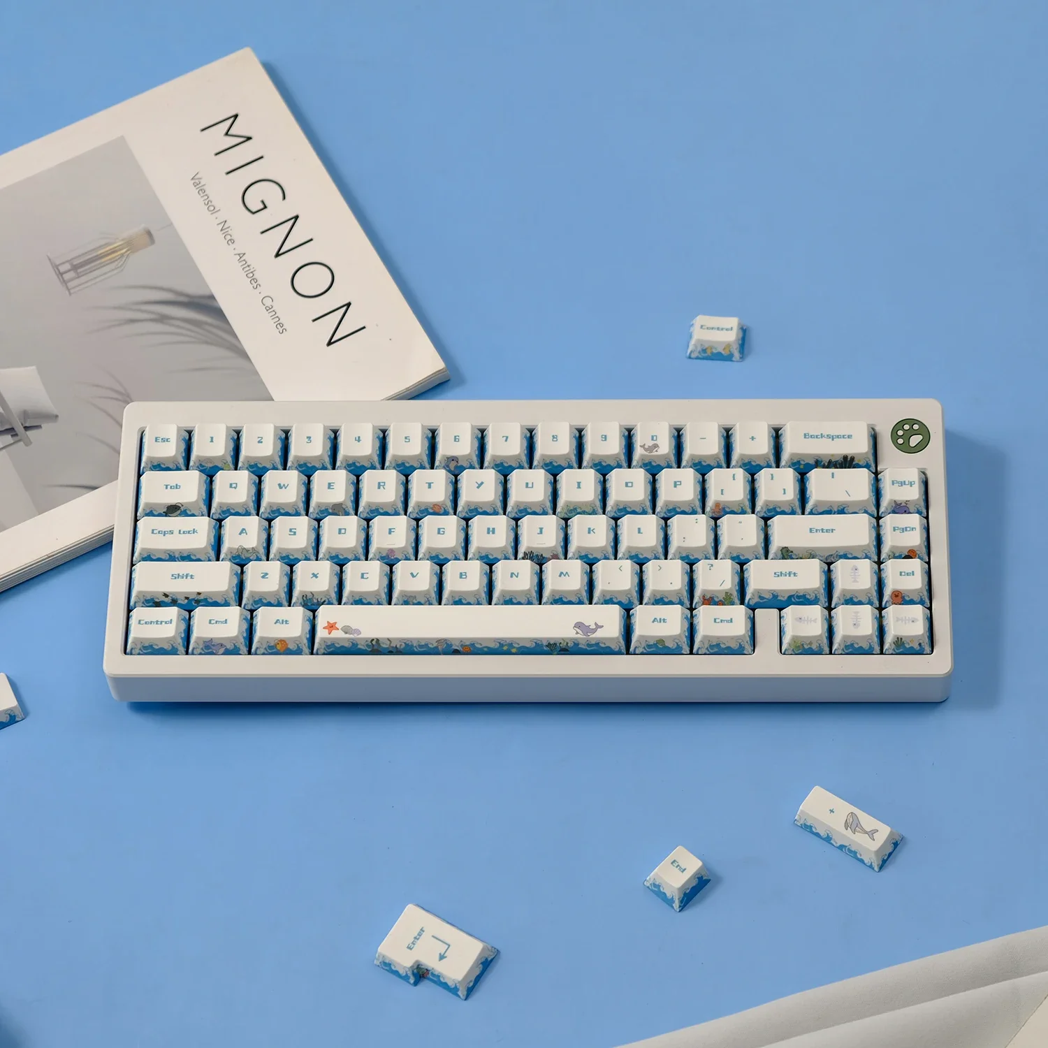 Deep sea party theme ocean wave keycaps PBT original sublimation mechanical keyboard customization full set
