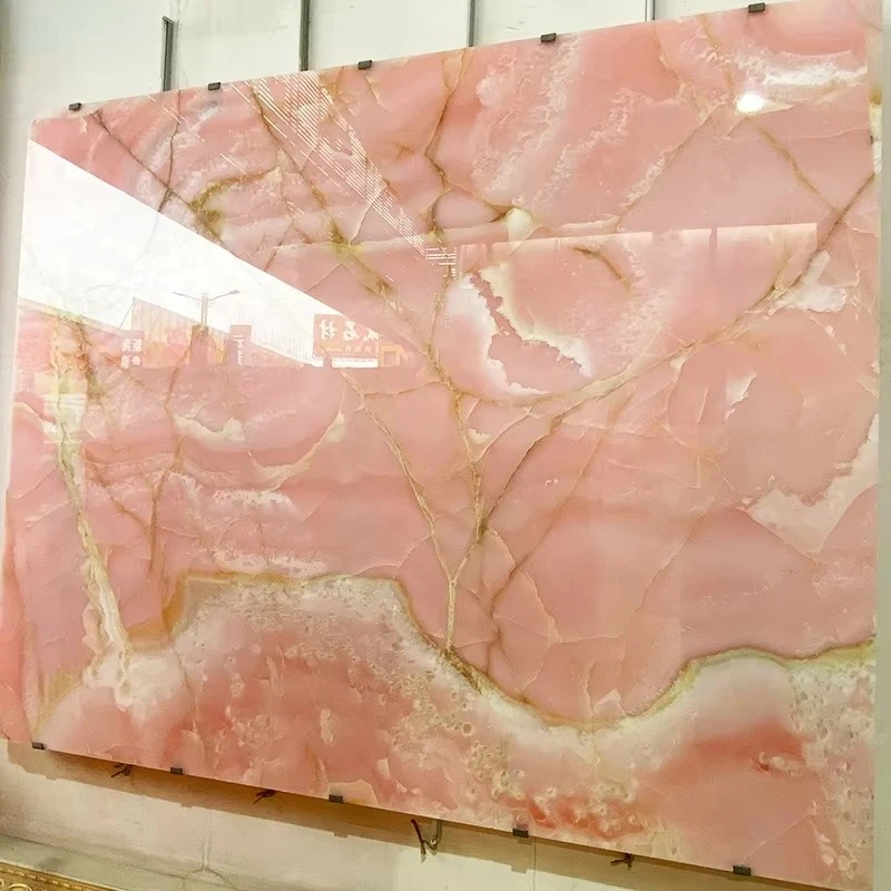 Modern Design Natural Light Pink Onyx Rose Pink Marble Slab Polished Backlit Onyx Translucent for Interior Background Wall Panel