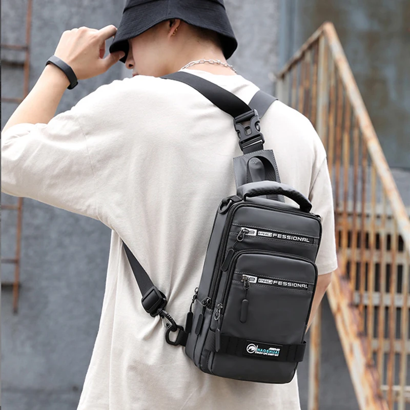 Men Cross body Sling Chest Bag Backpack with USB Charging Port Travel Sport Fashion Waterproof Nylon Male Shoulder Messenger Bag