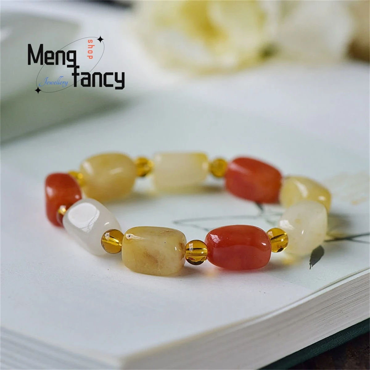 

Natural Gold Filigree Jade With Multiple Treasures Sugar Beads Bracelet Simple Stylish Personalized Vintage Men Women Jewelry