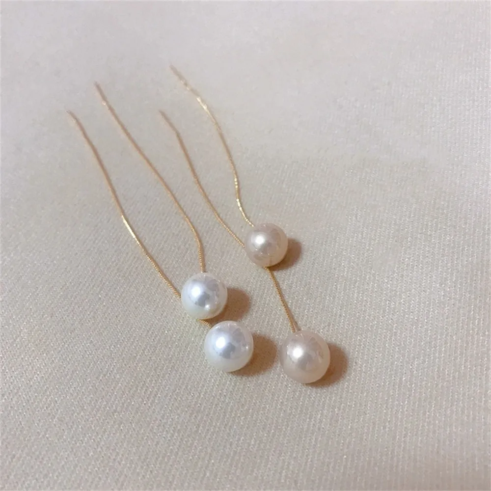 

S925 Sterling Silver Fashion Elegant Pearl Long Tassel Threader Studs Women's Trendy Minimalist Office Drop Earrings