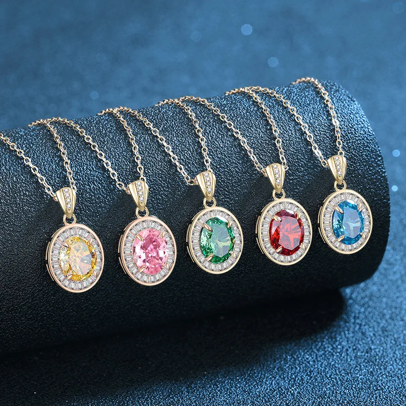 

PT950 Platinum Plated Rose Gold Egg Shaped Sea Blue Pink Green Yellow Red Pendant Light Luxury Ice Flower Cut