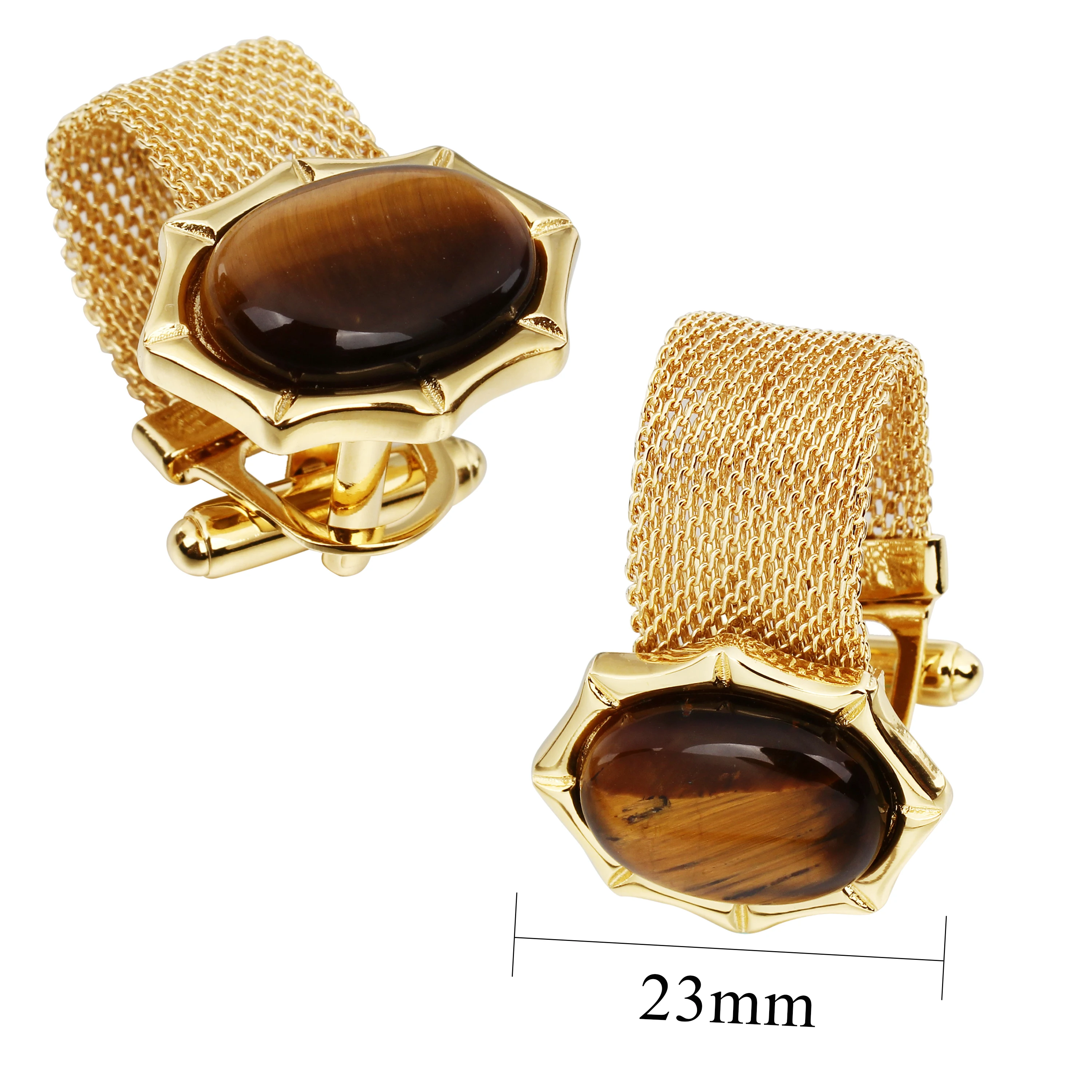 HAWSON Men's Cufflinks Gold Stone Cufflinks with Chain for French Cuff Shirt and Dress Shirt, Suitable for Wedding, Anniversary