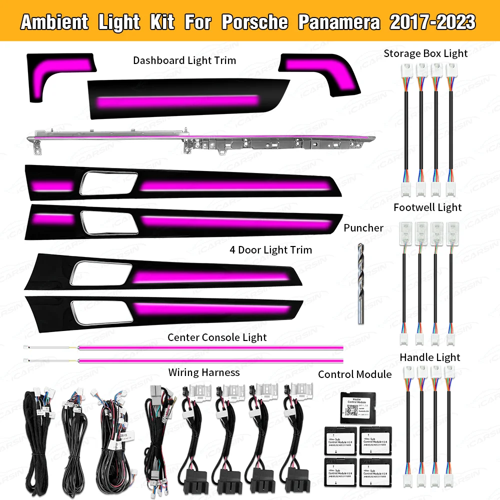 ICarsin Dynamic Ambient Light for Porsche Panamera 971 2017+ Interior Atmosphere LED Lighting Trim Panel Upgrade Kit