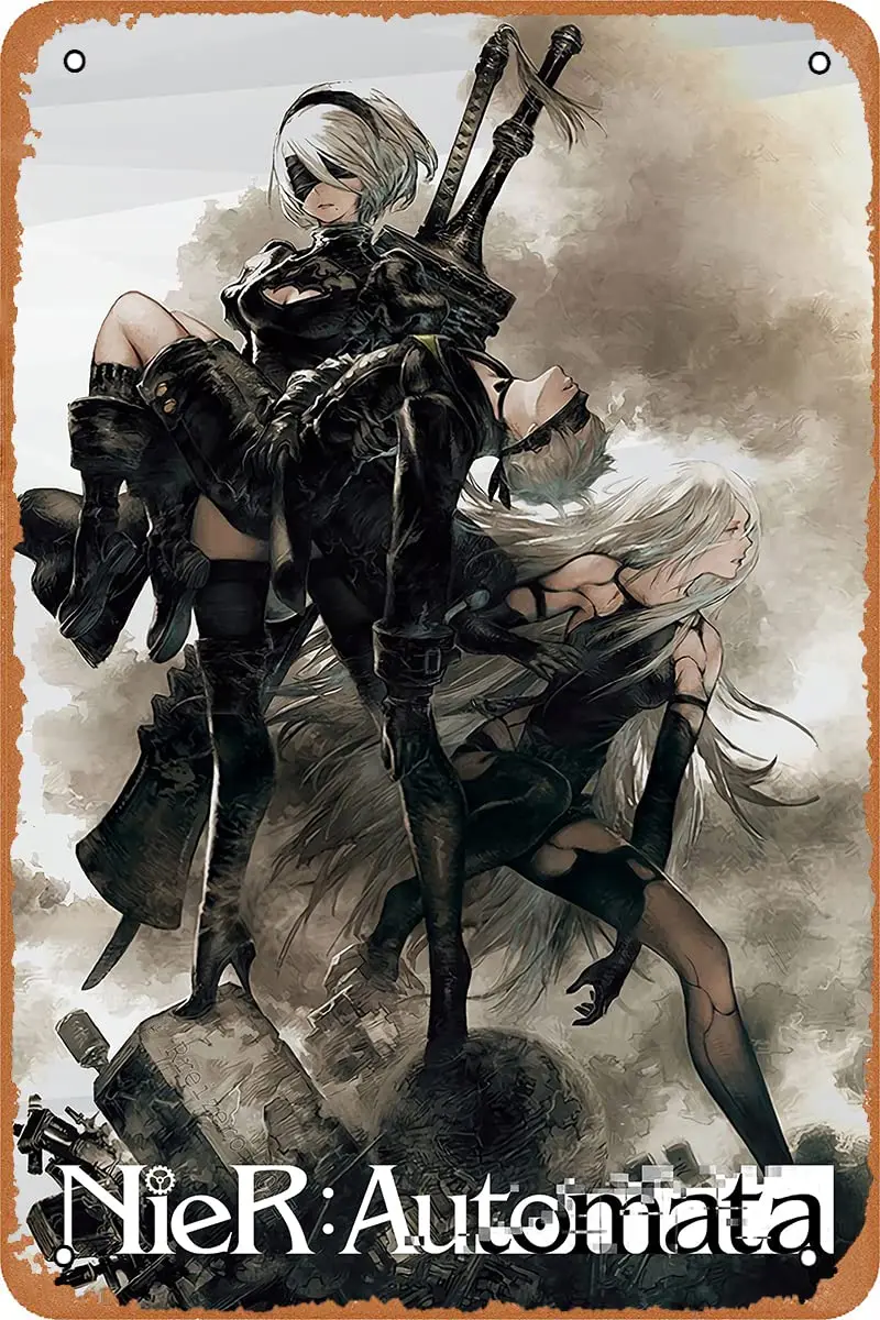 Clilsiatm NieR Automata Game Poster Vintage Metal Tin Sign Metal Poster 8x12 Inch