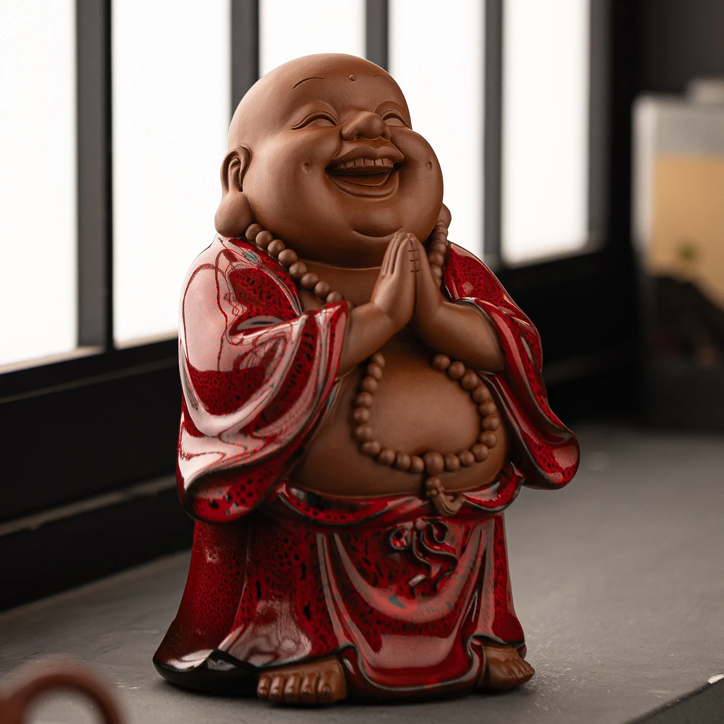 HYS Chinese Zen Maitreya Buddha Ornament Ceramic Laughing Buddha Living Room Entrance Ornament Housewarming Opening view 4
