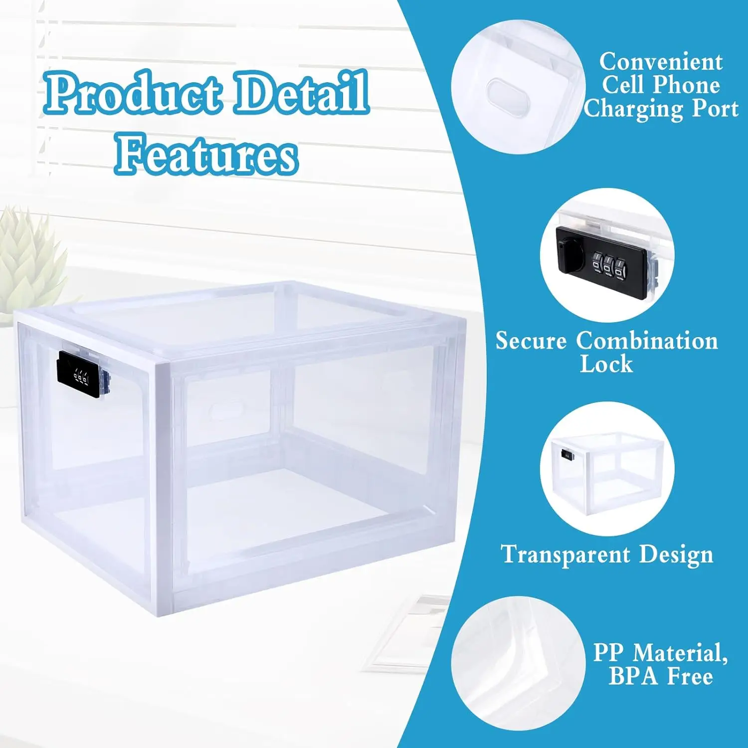 Lockable Box 10L Medicine Storage Box Large Capacity Transparent Lock Box with 3 Code Locks for Medicine Snack Phone Prison Food