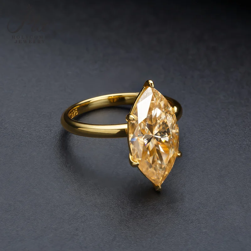 4ct Marquise-Schliff Ring Moissanit Champagnerfarben 925 Sterling Silber Hochzeit Ewige und Romantische Liebesband Holycome Schmuck – Detail 9