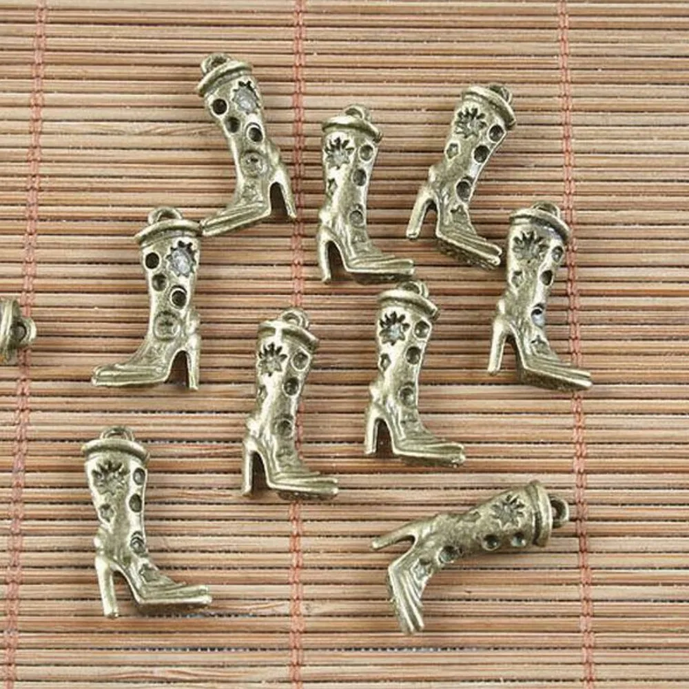 15PCS 21x7mm hole:0.5mm ANTIQUED BRONZE TWO SIDES LADY BOOT DESIGN PENDANT H5031