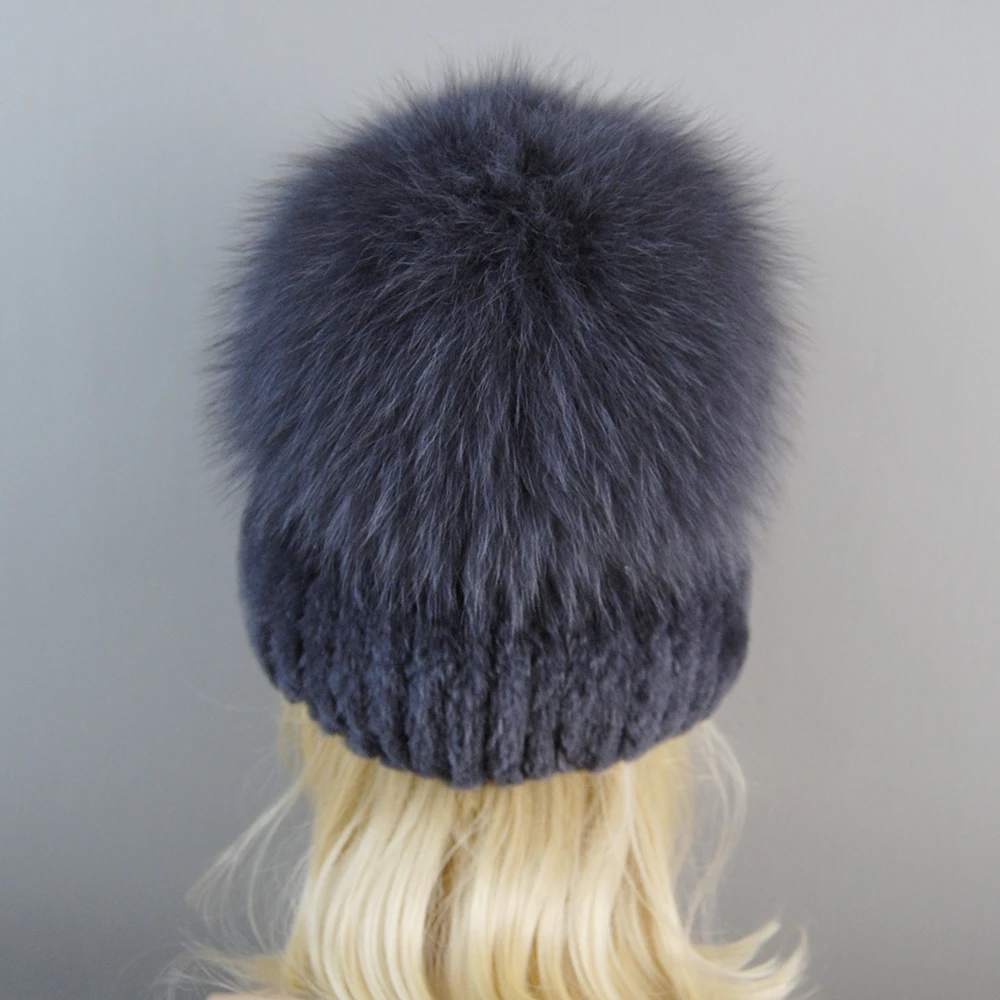 New Style Winter Outdoor Women Real Rex Rabbit Fur Hat For Natural Knit Fox Fur Caps Lady Warm 100% Genuine Rex Rabbit Fur Hats